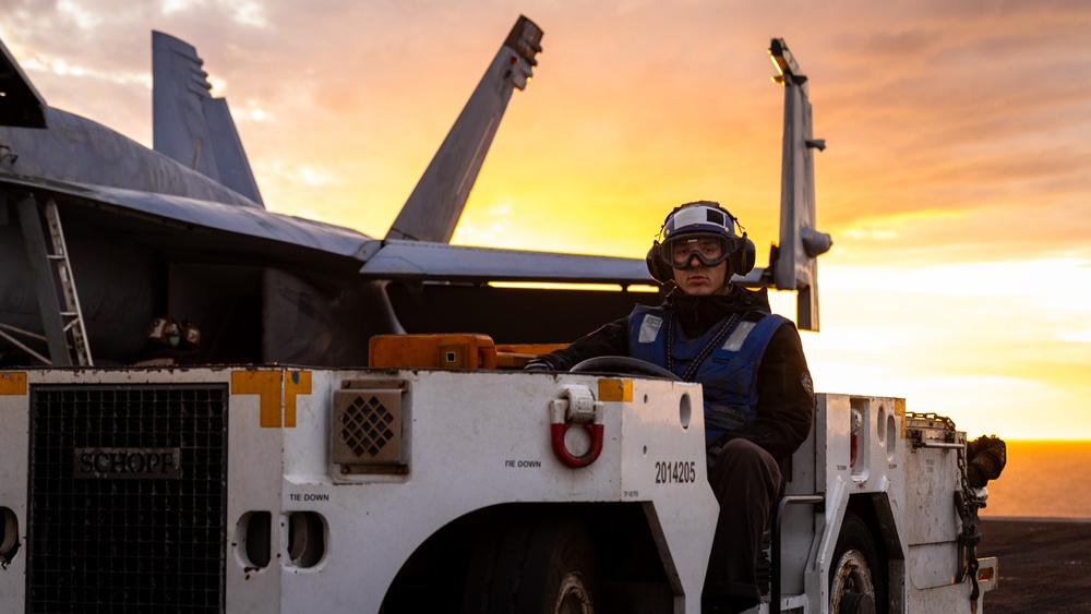 USS Gerald R. Ford (CVN 78) Sailor Observes Flight Operations