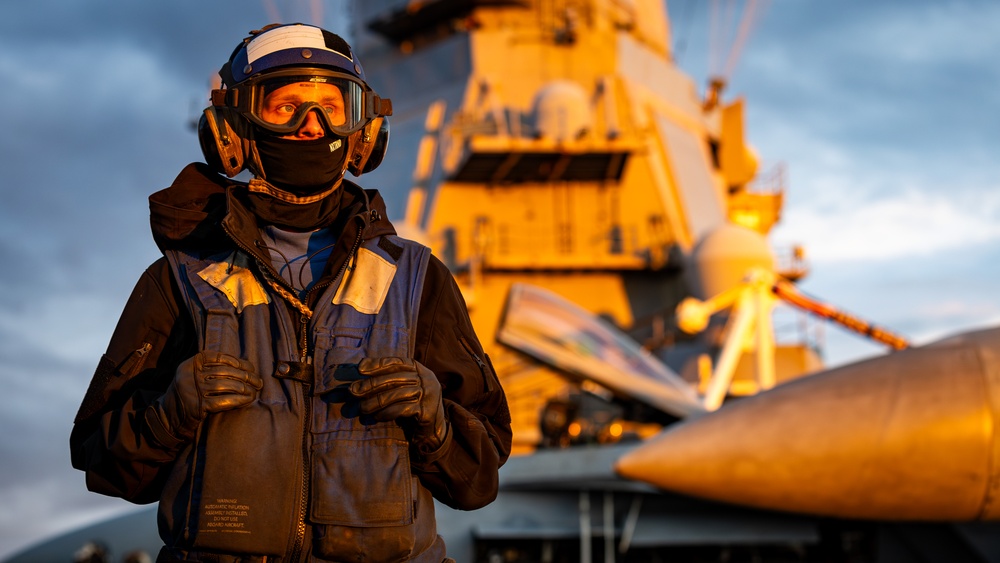 USS Gerald R. Ford (CVN 78) Sailor Observes Flight Operations
