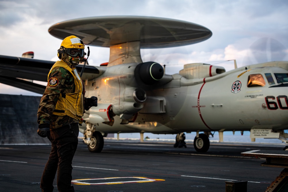 USS Gerald R. Ford (CVN 78) Sailor Signals To Aircraft