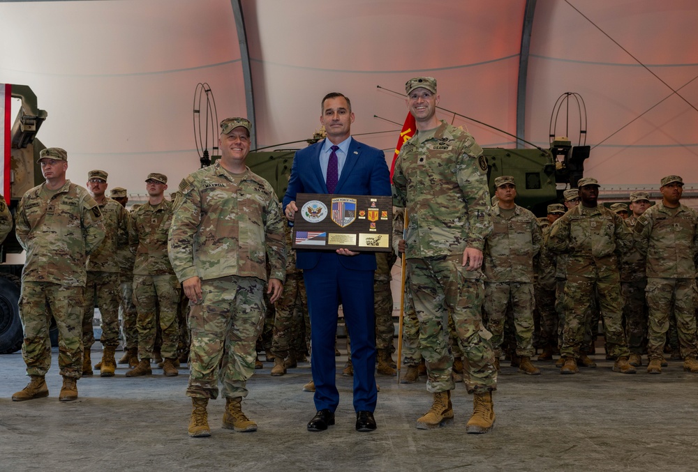 U.S. Army Soldiers give a gift to Estonian Charge d'affairs