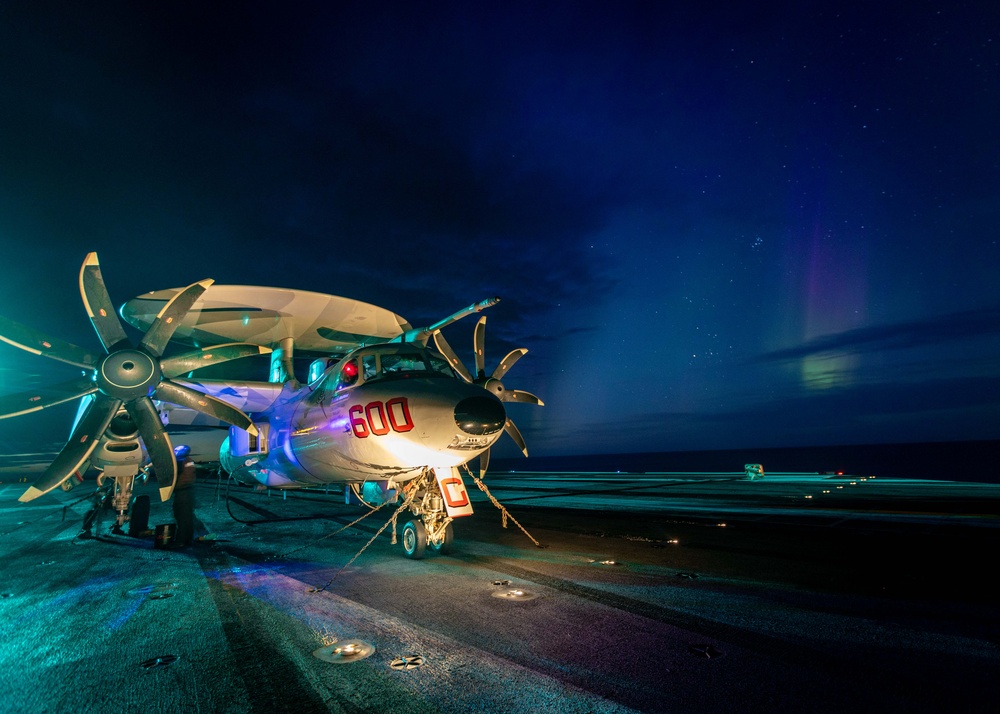 USS Gerald R. Ford (CVN 78) Operates Under Northern Lights