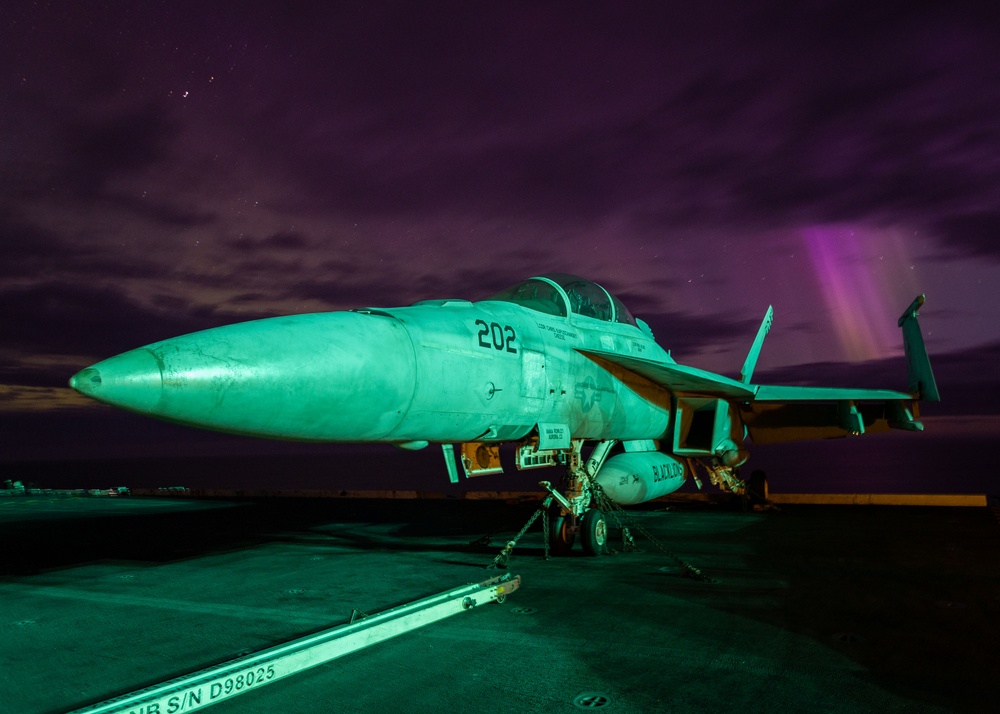 USS Gerald R. Ford (CVN 78) Operates Under Northern Lights