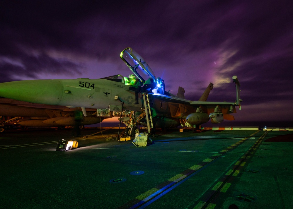 USS Gerald R. Ford (CVN 78) Operates Under Northern Lights