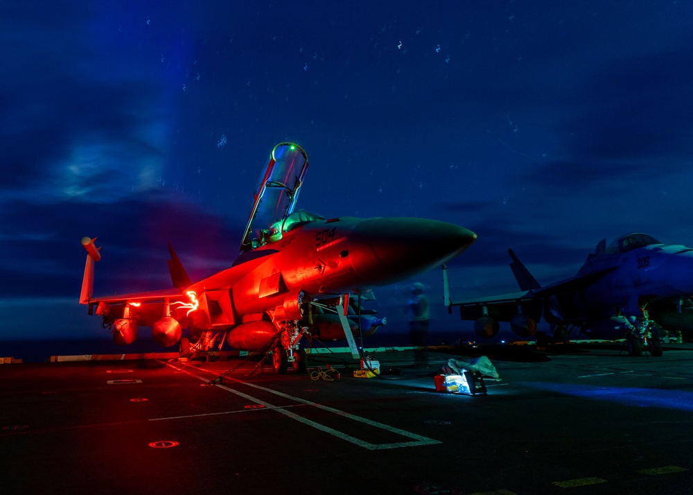 USS Gerald R. Ford (CVN 78) Operates Under Northern Lights