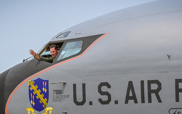 Lt. Col. Ryan Shireman completes his fini-flight with the 126th Air Refueling Wing