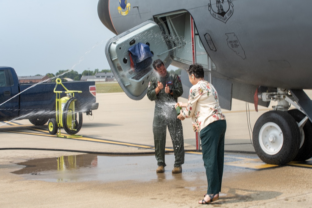 Lt. Col. Ryan Shireman completes his fini-flight with the 126th Air Refueling Wing