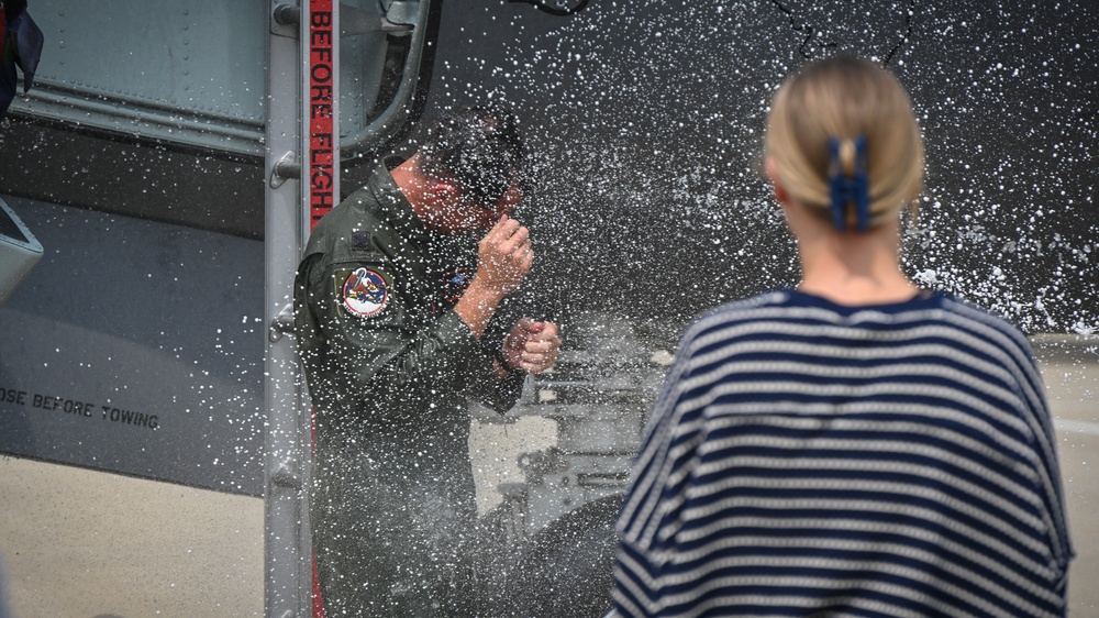 Lt. Col. Ryan Shireman completes his fini-flight with the 126th Air Refueling Wing