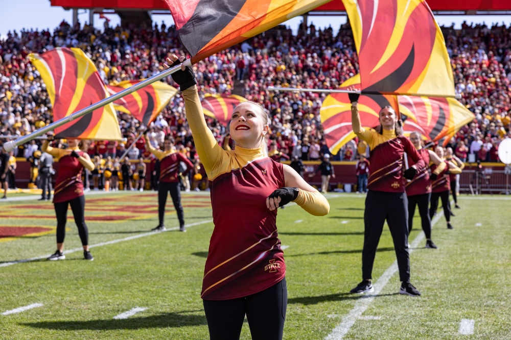 Pregame baton flag performance at Iowa vs. Iowa State