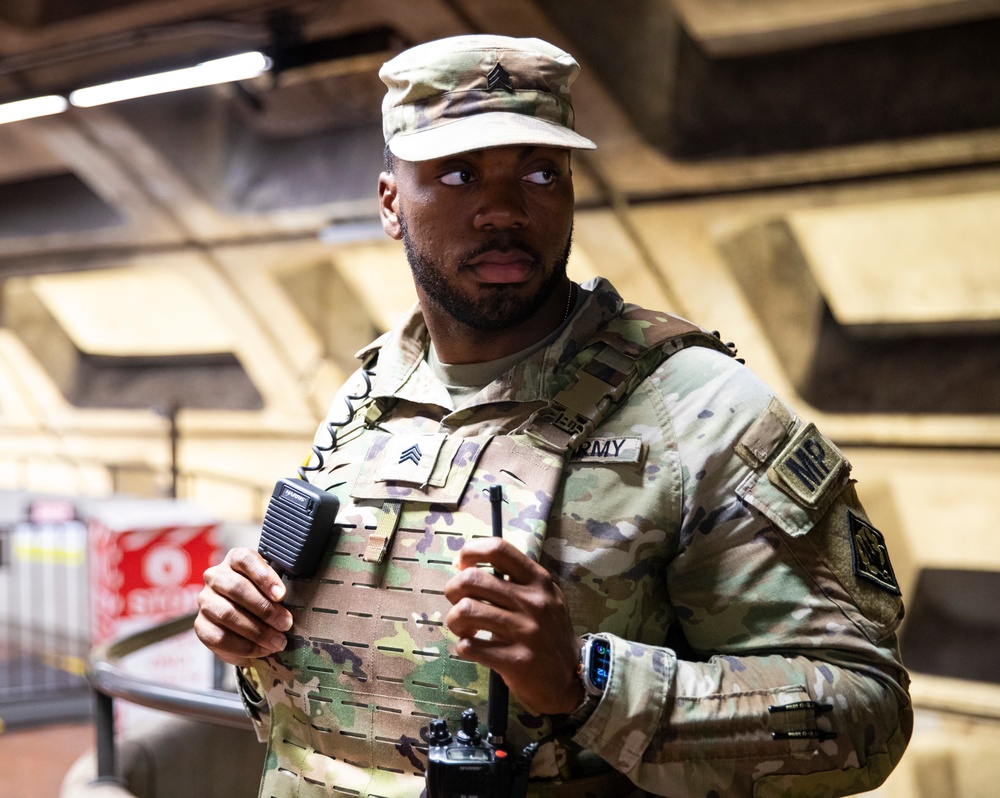A U.S. Soldier with the 112th Military Police Battalion, Mississippi National Guard, Patrols at the Gallery Metro