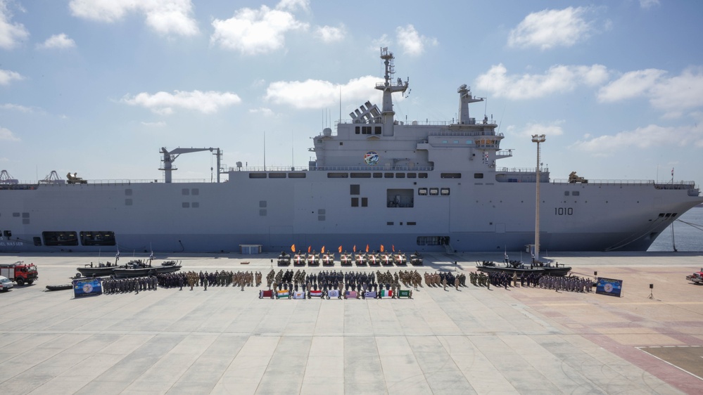 U.S., Egyptian, Cypriot, Greek, Italian, Qatari and Saudi Arabian Sailors capture a photo during Bright Star 2025