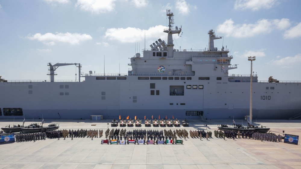 U.S., Egyptian, Cypriot, Greek, Italian, Qatari and Saudi Arabian Sailors capture a photo during Bright Star 2025