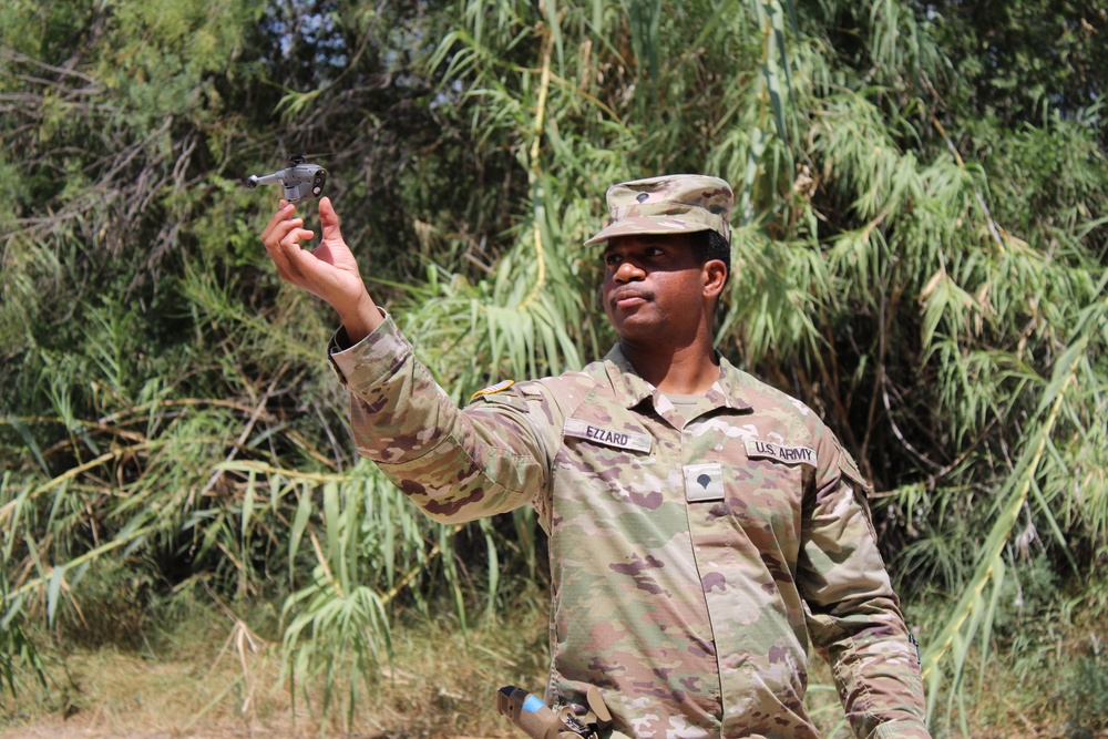 JTF-SB Army Engineers operate Black Hornet Nano Drone during patrol
