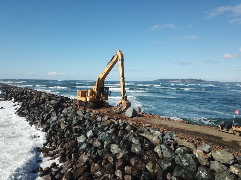 Rehabilitation work continues on the South Jetty at the mouth of the Columbia River