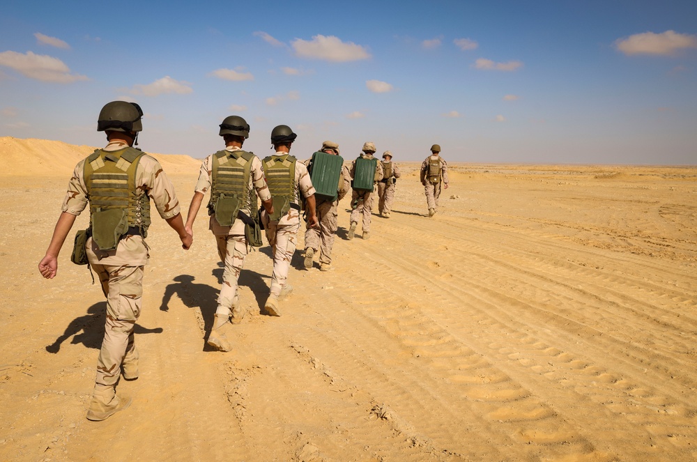 U.S. Marines with 4th Combat Engineer Battalion, 4th Marine Division and Egyptian Solders train at a demolition range for BRIGHT STAR 25
