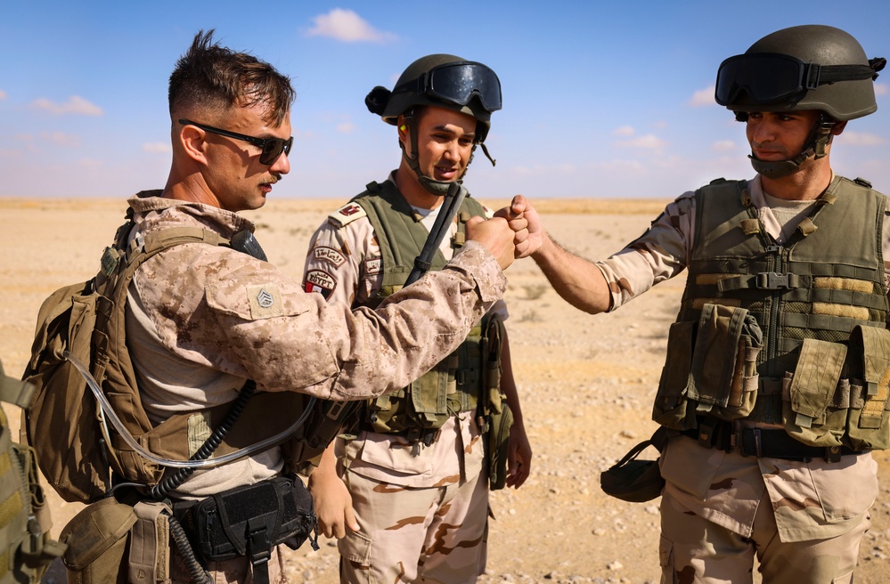 U.S. Marines with 4th Combat Engineer Battalion, 4th Marine Division and Egyptian Solders train at a demolition range for BRIGHT STAR 25