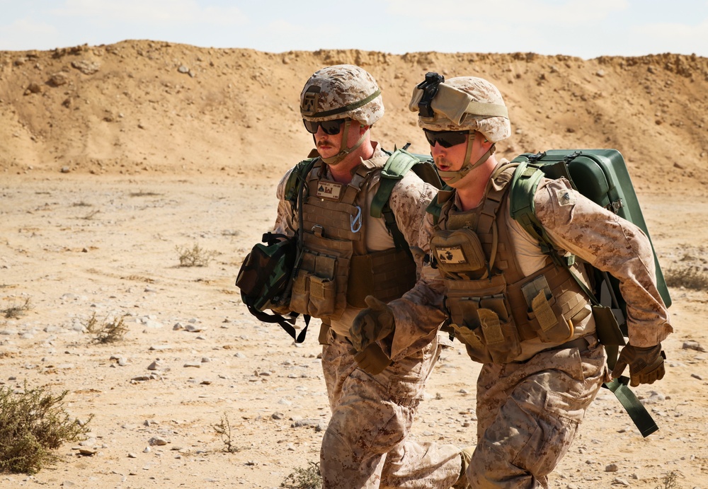 U.S. Marines with 4th Combat Engineer Battalion, 4th Marine Division and Egyptian Solders train at a demolition range for BRIGHT STAR 25