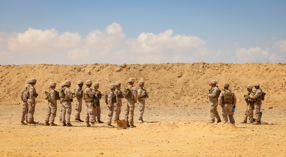 U.S. Marines with 4th Combat Engineer Battalion, 4th Marine Division conduct pistol, grenade range during BRIGHT STAR 25