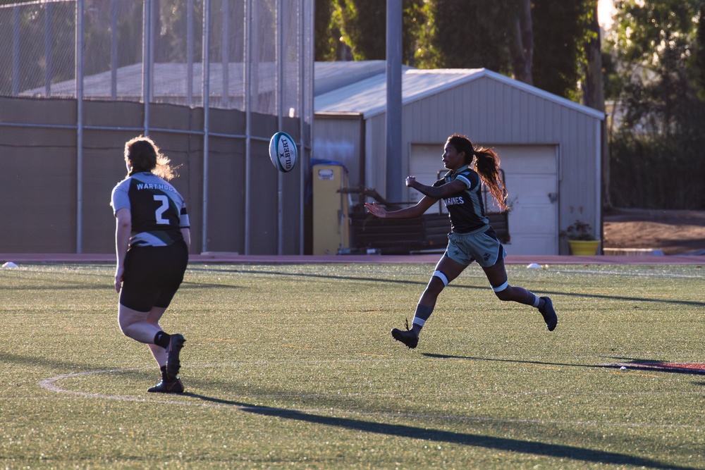 The All-Marine Corps Women’s Rugby team competes on MCAS Miramar