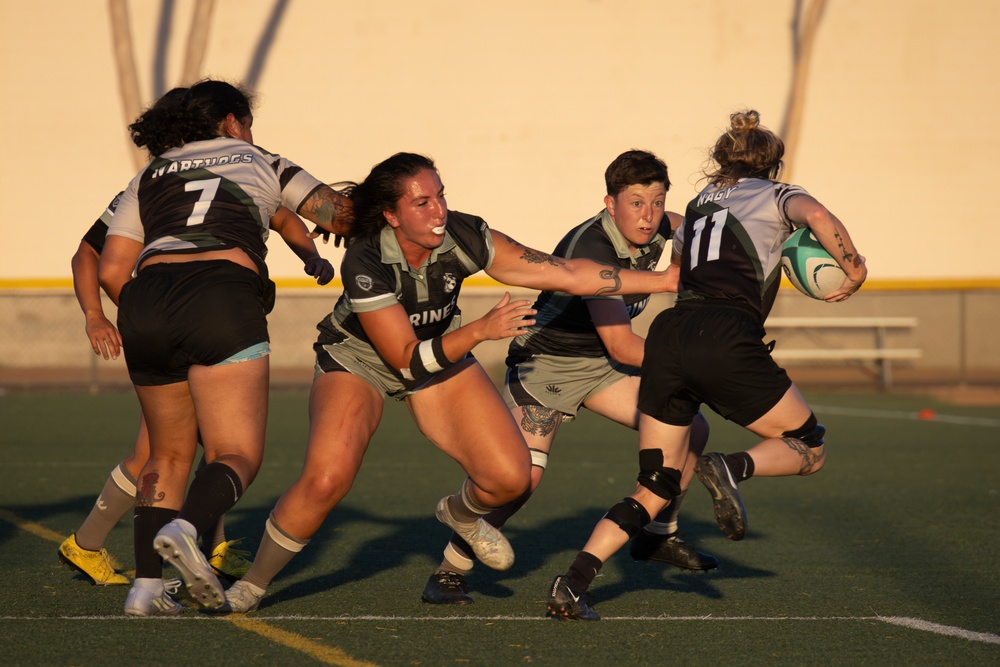 The All-Marine Corps Women’s Rugby team competes on MCAS Miramar