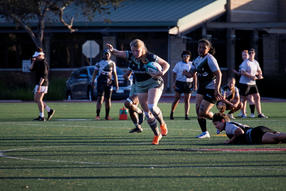 The All-Marine Corps Women’s Rugby team competes on MCAS Miramar