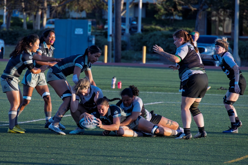 The All-Marine Corps Women’s Rugby team competes on MCAS Miramar