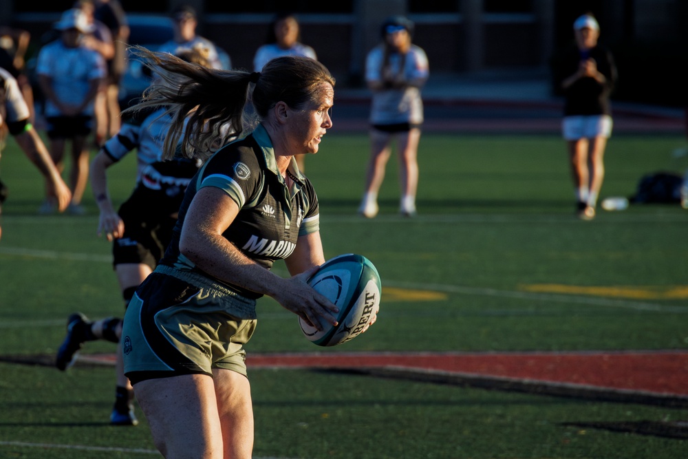 The All-Marine Corps Women’s Rugby team competes on MCAS Miramar