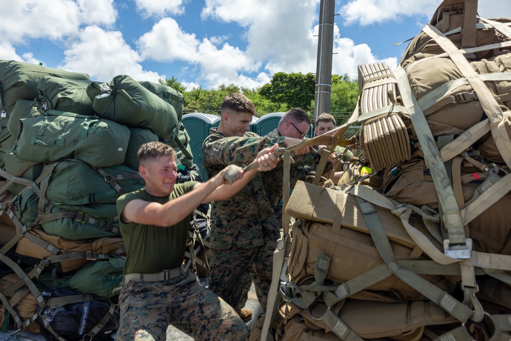 3D Marine Expeditionary Brigade Marines embark a C-130J in preparation of exercise Resolute Dragon 25