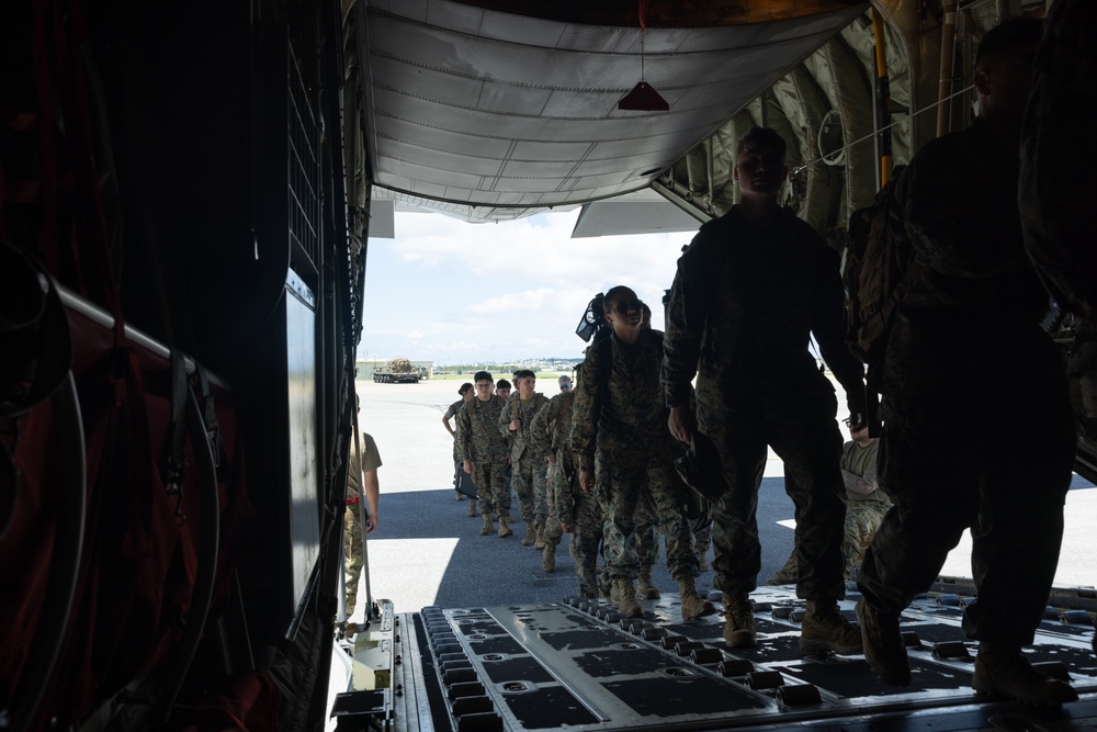 3D Marine Expeditionary Brigade Marines embark a C-130J in preparation of exercise Resolute Dragon 25