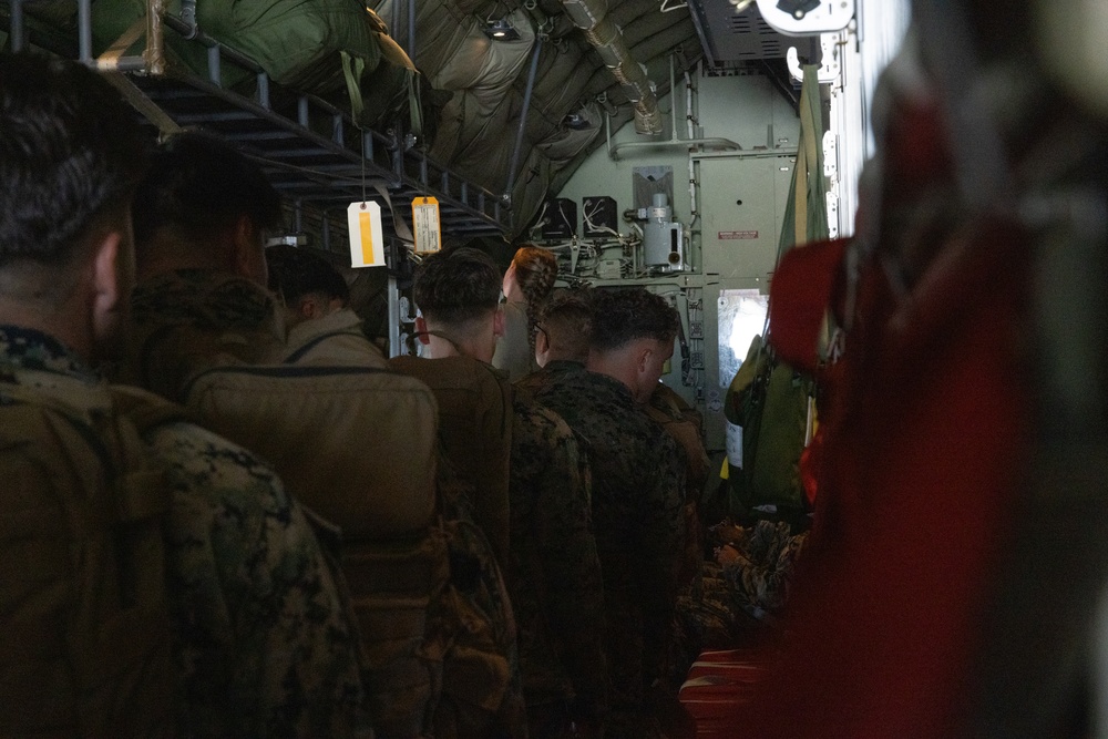3D Marine Expeditionary Brigade Marines embark a C-130J in preparation of exercise Resolute Dragon 25
