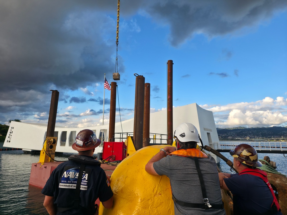 U.S. Navy contractors prepare for USS Arizona platform removal