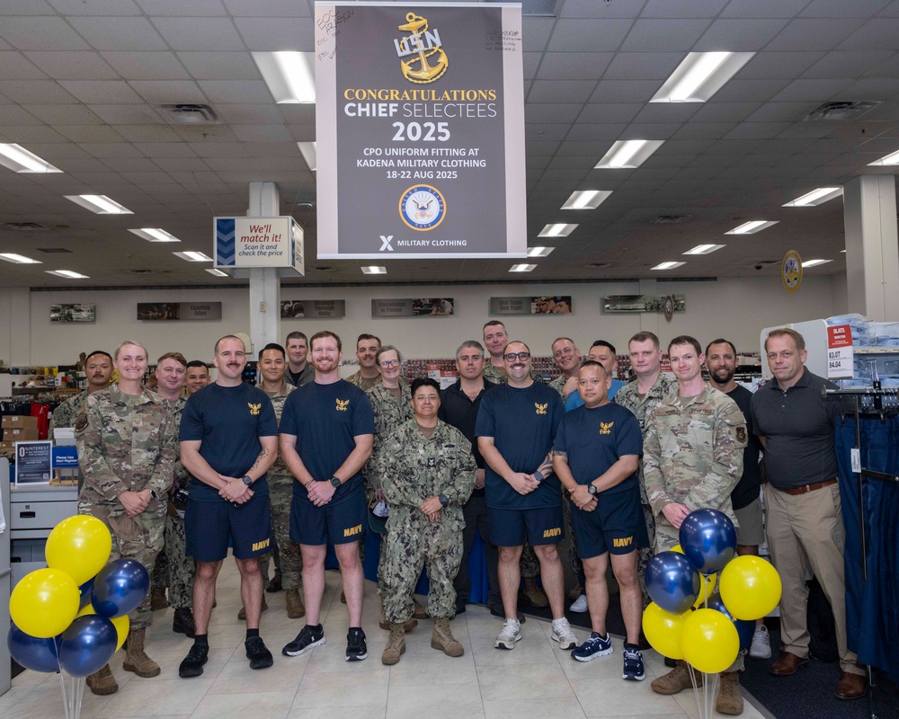 Chief Petty Officer selectees receive uniform fittings in Okinawa