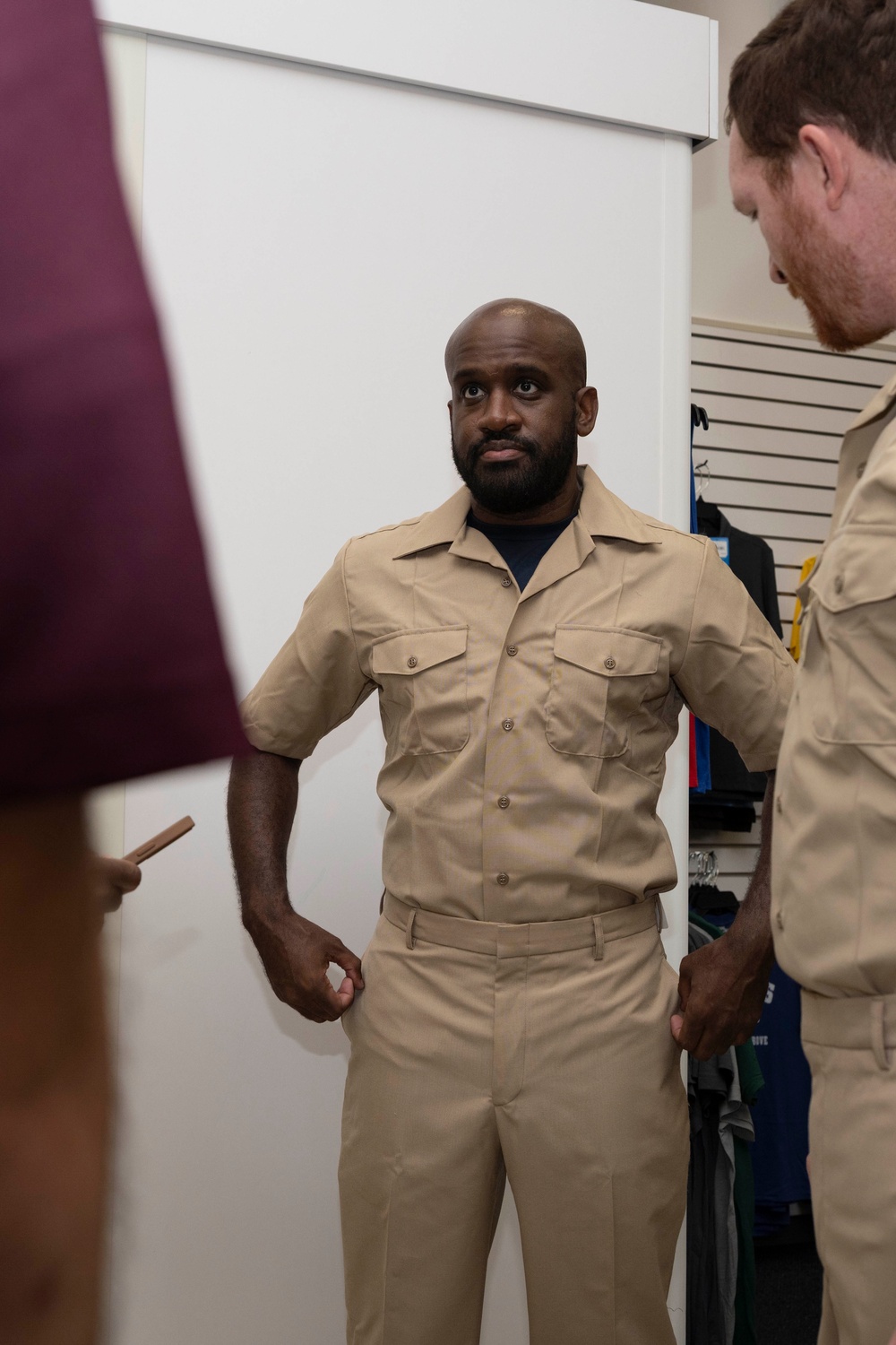 Chief Petty Officer selectees receive uniform fittings in Okinawa