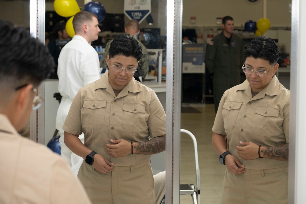 Chief Petty Officer selectees receive uniform fittings in Okinawa