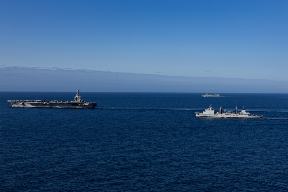 USS Gerald R. Ford (CVN 78) Conducts a Vertical Replenishment with FS Somme (A631)