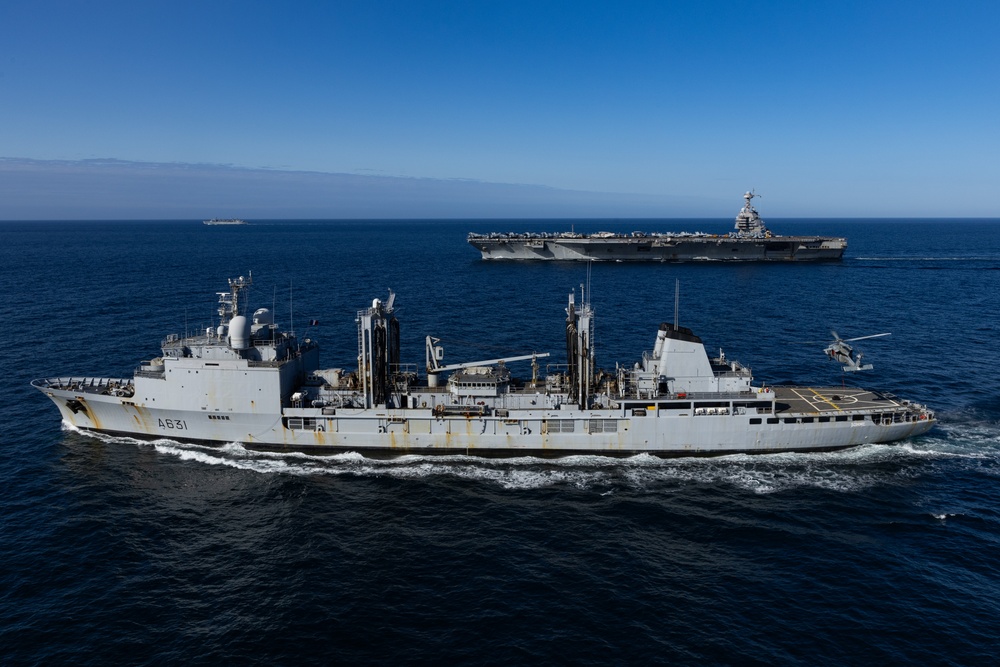 USS Gerald R. Ford (CVN 78) Conducts a Vertical Replenishment with FS Somme (A631)