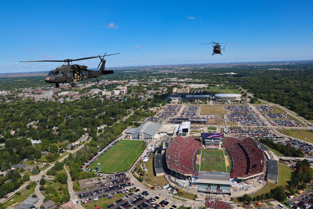 Iowa Army National Guard performs flyover at Jack Trice Stadium