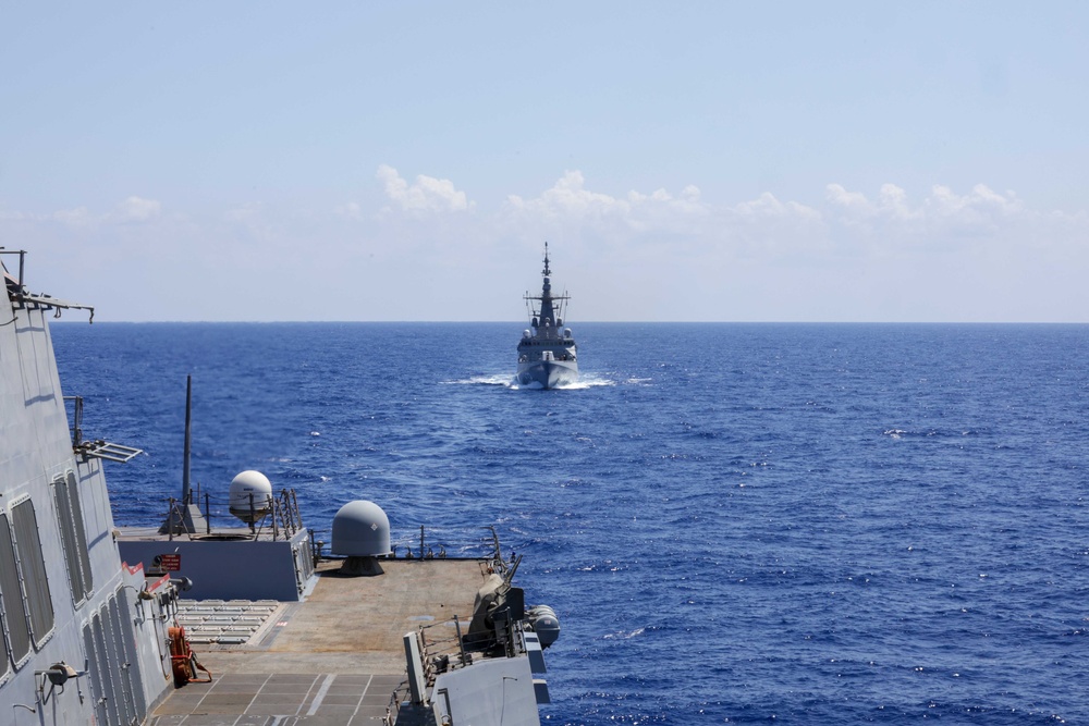 USS Truxtun Sails in formation with partner nations