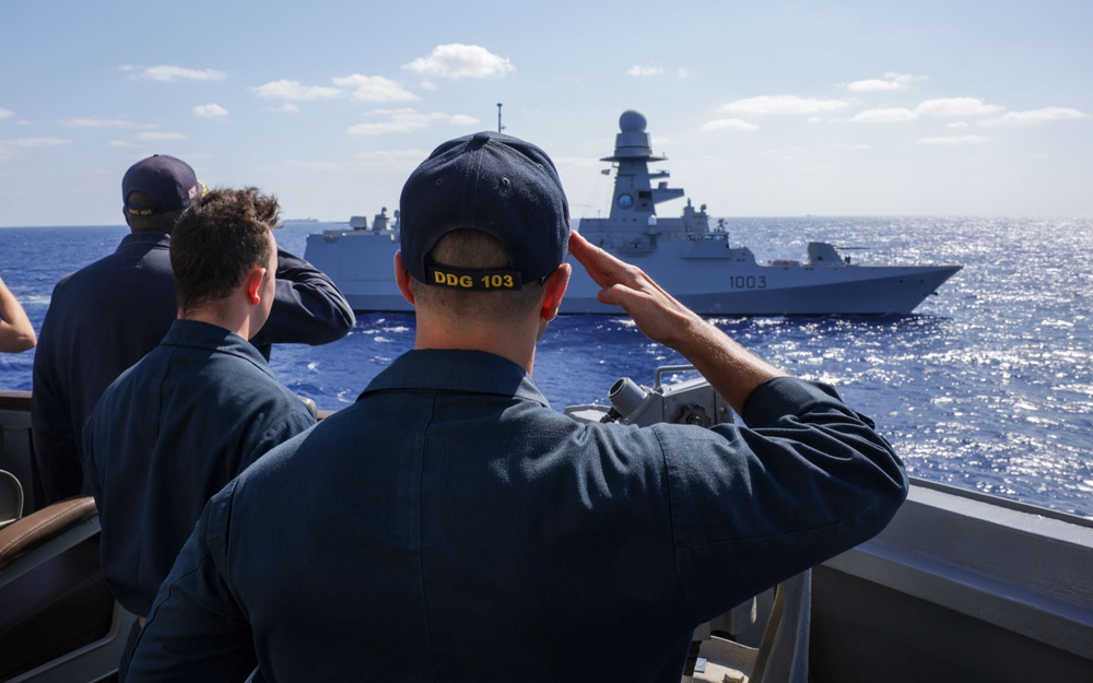 USS Truxtun Conducts RASEX with partner nations in Bright Star 2025