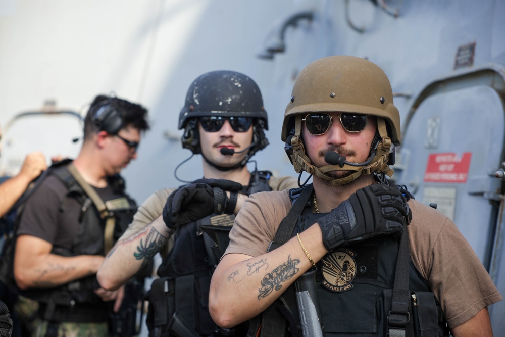 USS Truxtun Conducts VBSS Drill with partner nations in Bright Star 2025