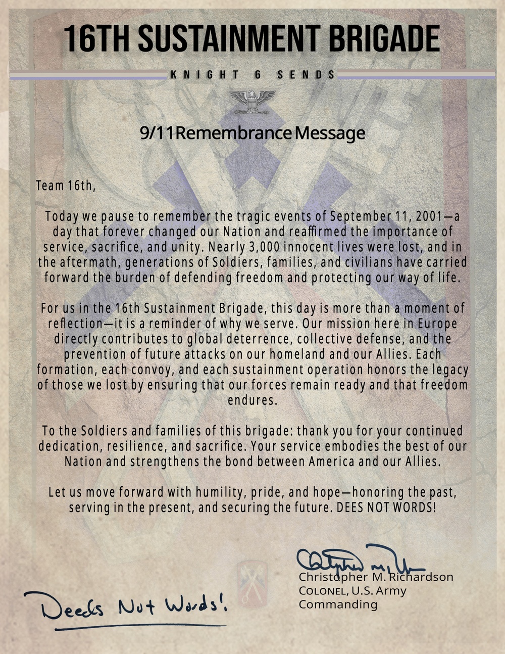 Knight 6 Sends- 9/11 message