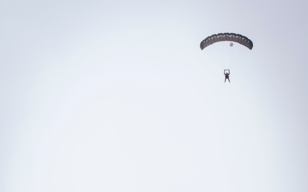 US paratroopers and partner nations jump of Giza Pyramids