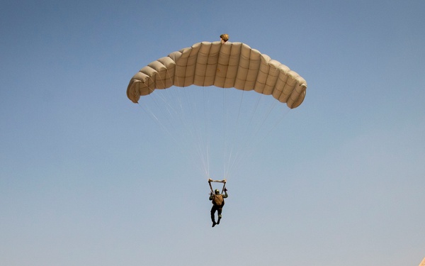 US paratroopers and partner nations jump of Giza Pyramids