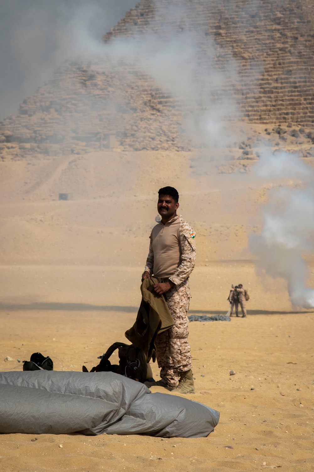 US paratroopers and partner nations jump of Giza Pyramids