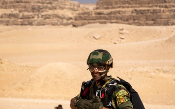 US paratroopers and partner nations jump of Giza Pyramids