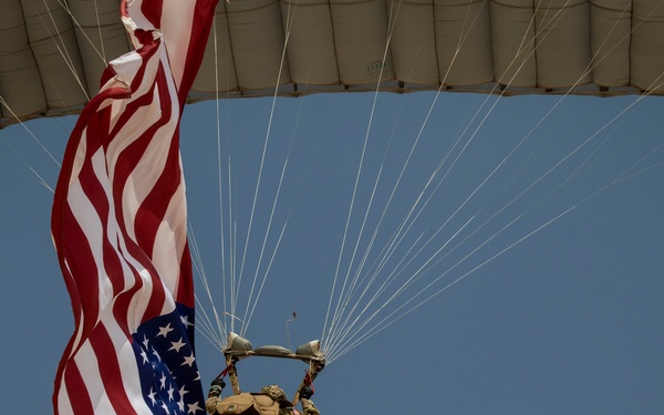 US paratroopers and partner nations jump of Giza Pyramids