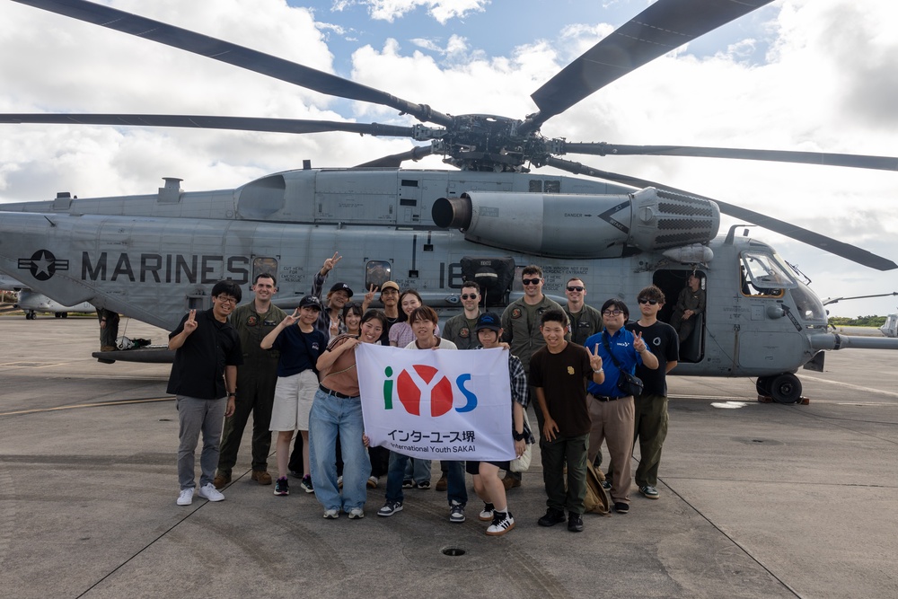 Osaka Sakai City International Youth Project students tour MCAS Futenma, MAG-36 aircraft