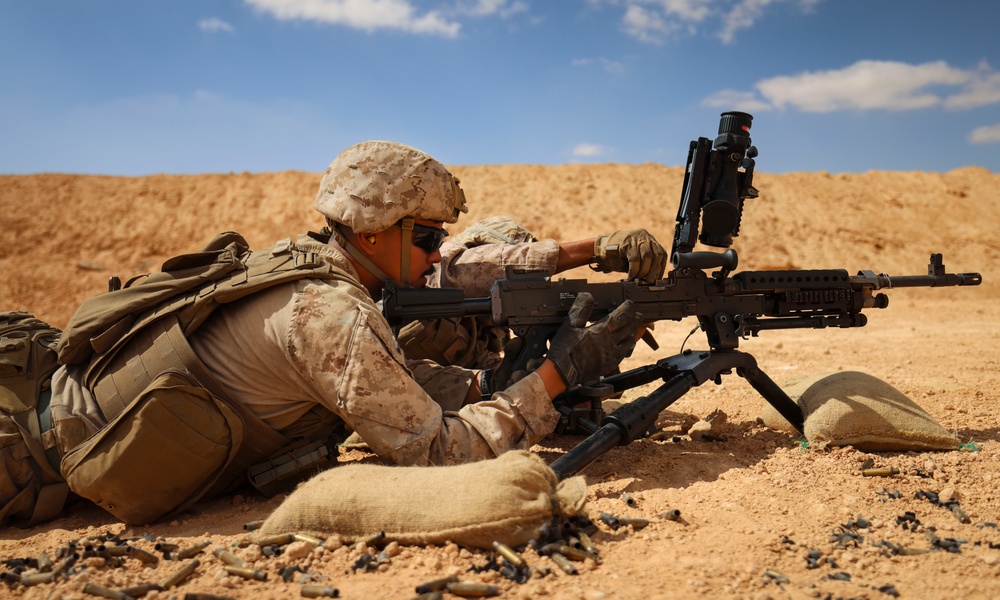 Marines with 4th Assault Amphibian Battalion conduct machine gun range during BRIGHT STAR 25