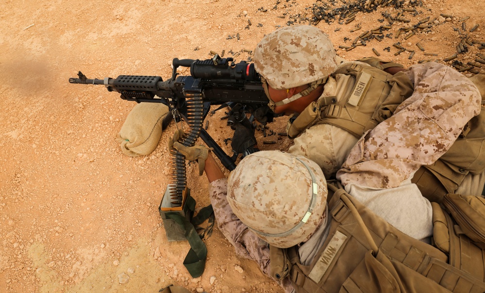Marines with 4th Assault Amphibian Battalion conduct machine gun range during BRIGHT STAR 25