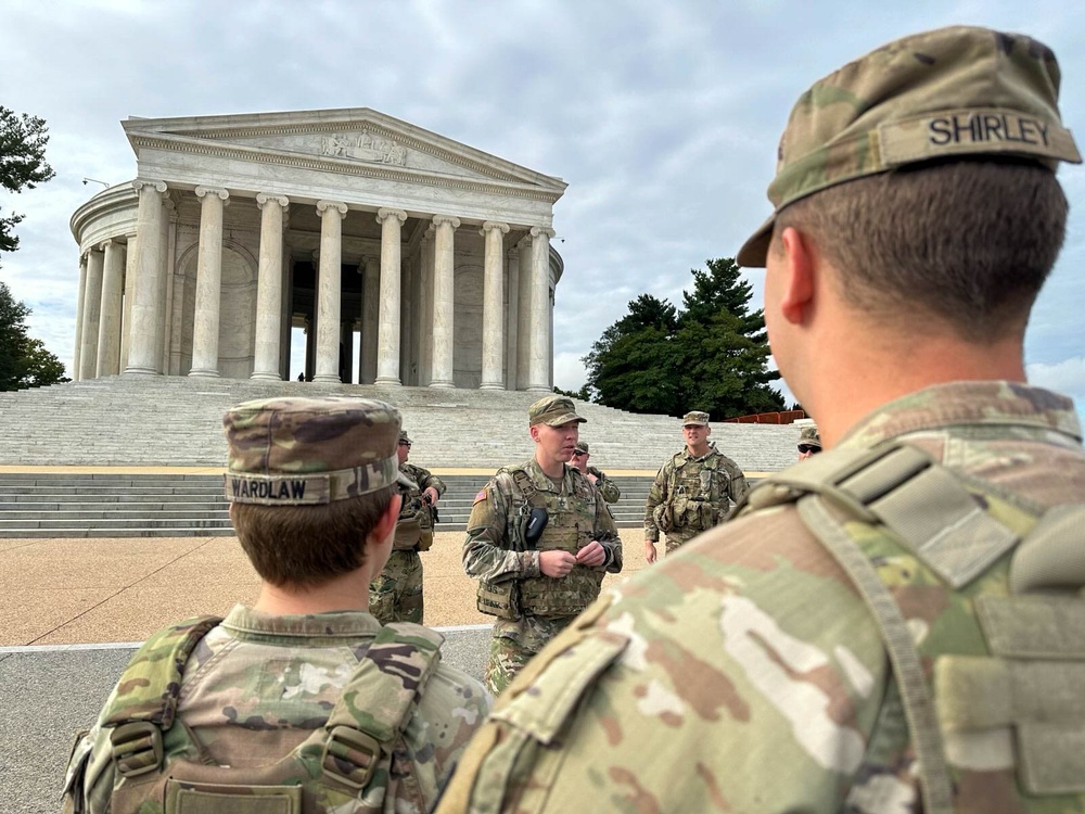 U.S. Soldiers with the 4th Battalion, 118th Infantry Regiment, South Carolina National Guard, attended the promotion of Sgt. William Aiken to Staff Sergeant at the Jefferson Memorial