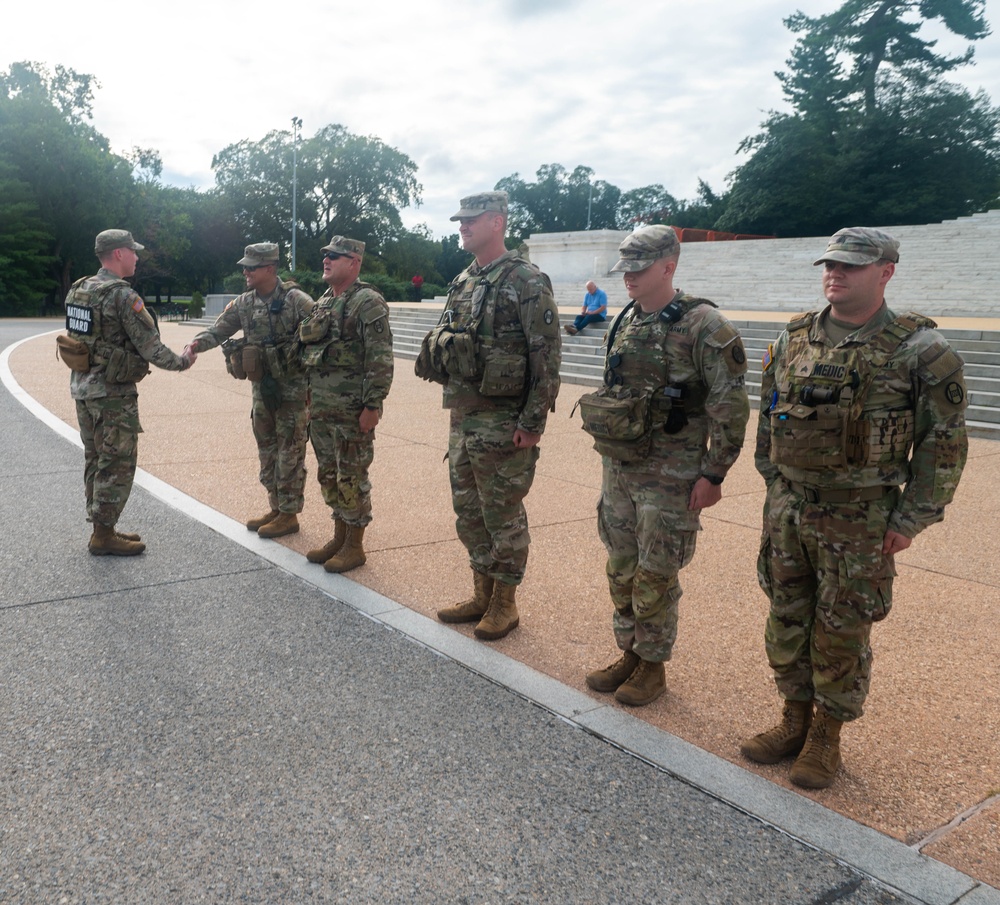 U.S. Soldiers with the 4th Battalion, 118th Infantry Regiment, South Carolina National Guard, attended the promotion of Sgt. William Aiken to Staff Sergeant at the Jefferson Memorial